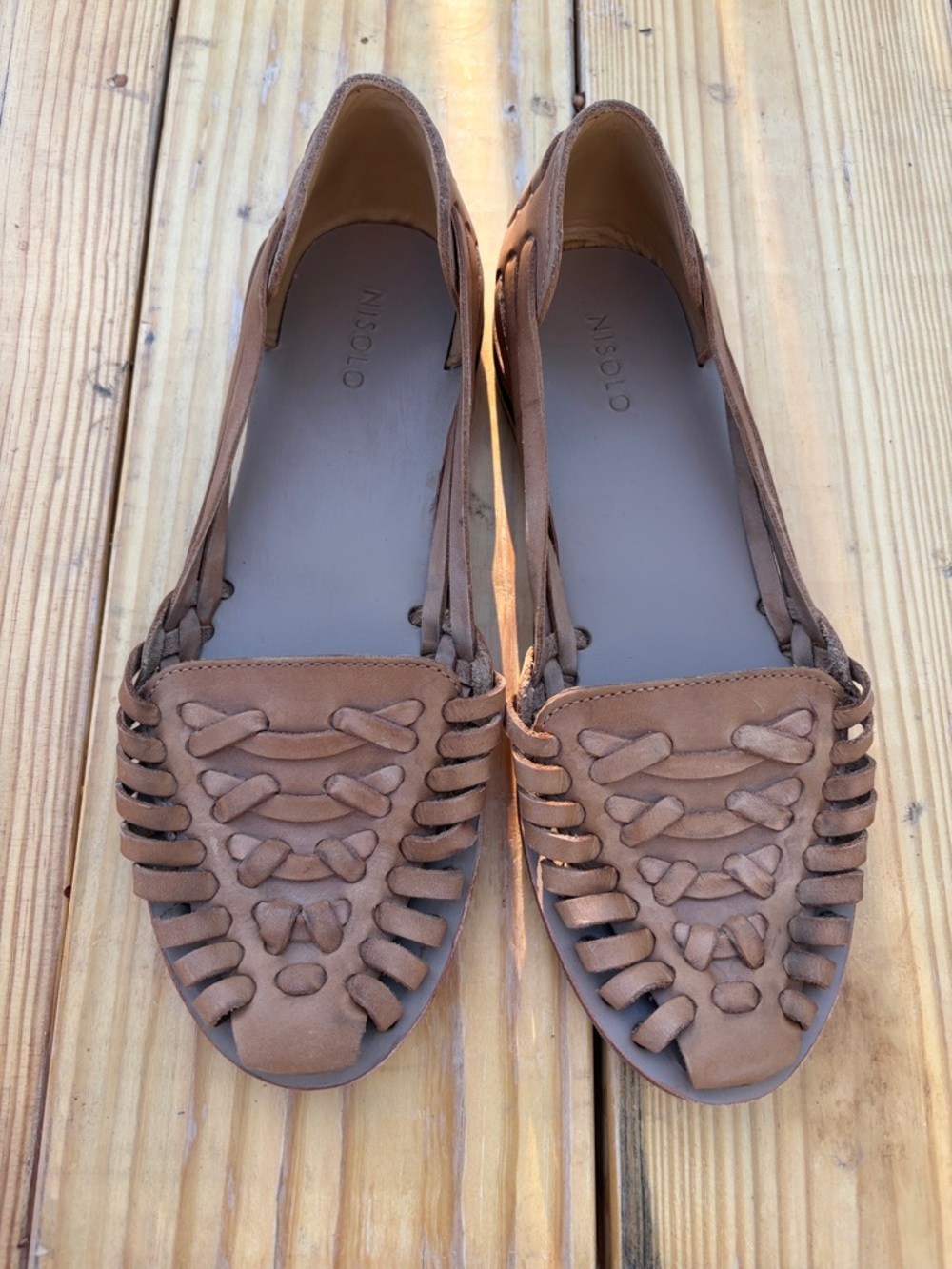 Nisolo Brown Woven Leather Huarache Flats